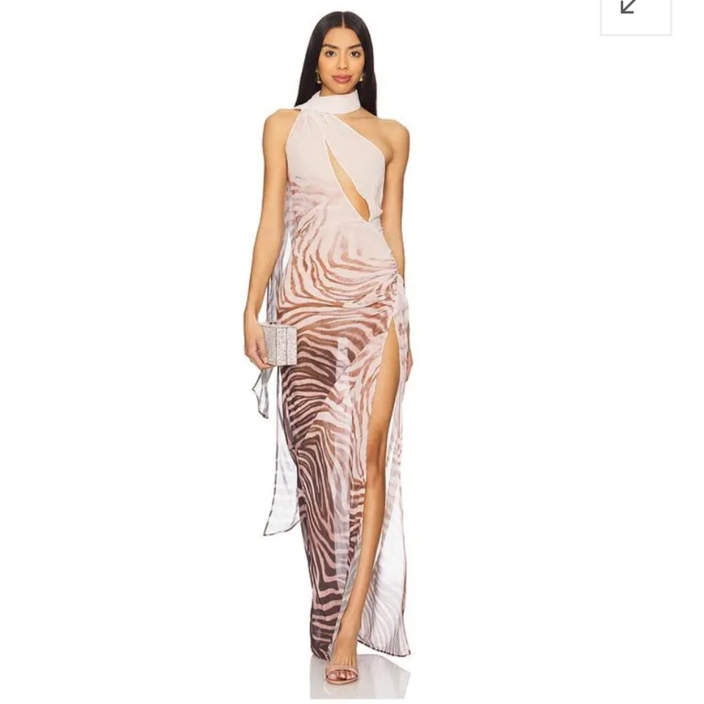 NBD Cream and Brown Maxi Dress